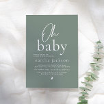 Convites Oh Baby Modern Script Sage Green Boho Chá de frald<br><div class="desc">Celebre a chegada do seu pequeno com este belo convite para chá de fraldas verde sábio. A frente desta design apresenta "Oh baby" numa mistura de letras escritas e letras serif minúsculas. Abaixo, os detalhes do evento do chá de fraldas e o nome da futura mãe são escritos em tipografia...</div>