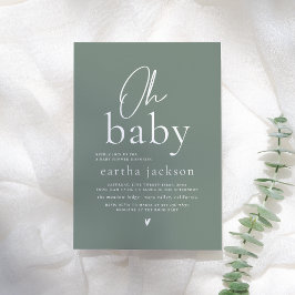 Convites Oh Baby Modern Script Sage Green Boho Chá de frald