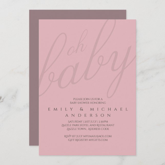 Convites Oh Baby Modern Typografia Casal de Script (Frente/Verso)