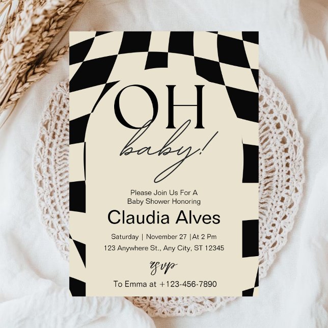 Convites Oh Baby Moderno Simples Chuveiro de Bebê Preto Beg (Criador carregado)