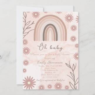 Convites Oh Baby Neutral Chá de fraldas Arco-Íris Boho Flor