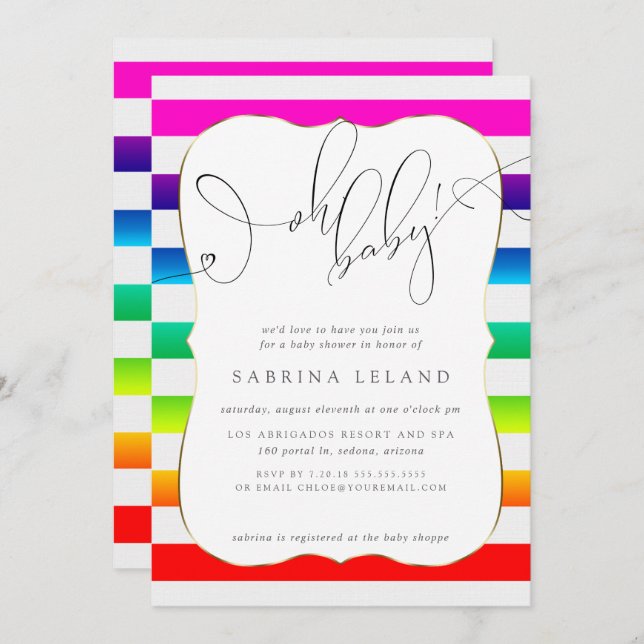 Convites OH Baby Ombré Rainbow Stripes (Frente/Verso)