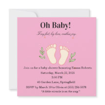 Oh Baby Pink Tiny Feet Girl Baby Shower Invitation