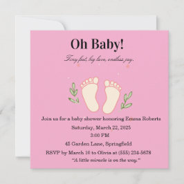 Convites Oh Baby Pink Tiny Feet Girl Baby Shower Invitation