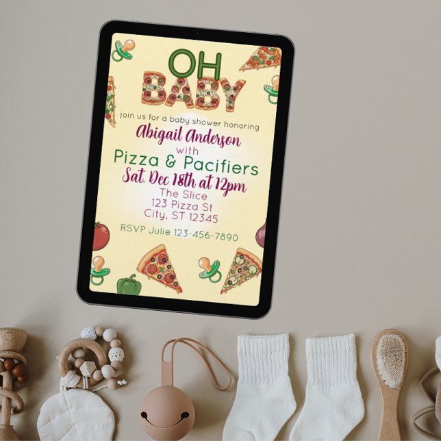 Convites Oh Baby, Pizza & Pacifiers Baby Shower (Criador carregado)