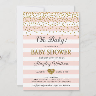 Convites Oh Baby Rosa Bege Dourado Confettti Chã de Bebê Me