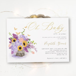Convites Oh Baby Rustic Sunflowers Borboletas Baby Shower
