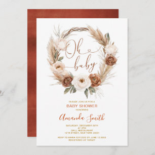 Convites Oh Baby Rustic Terracota Orange Floral Chá de fral