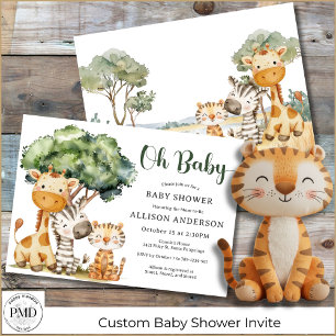 Convites Oh Baby Safari Animal Chuvinha de Bebê Neutra em G
