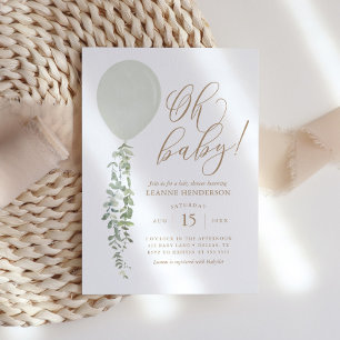 Convites Oh Baby Sage Green Balão Eucalyptus Chá de fraldas
