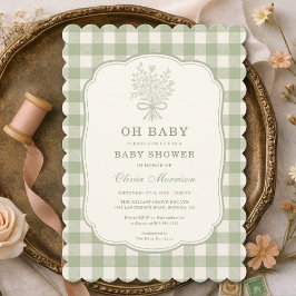 Convites Oh Baby Sage Green Gingham Baby Shower