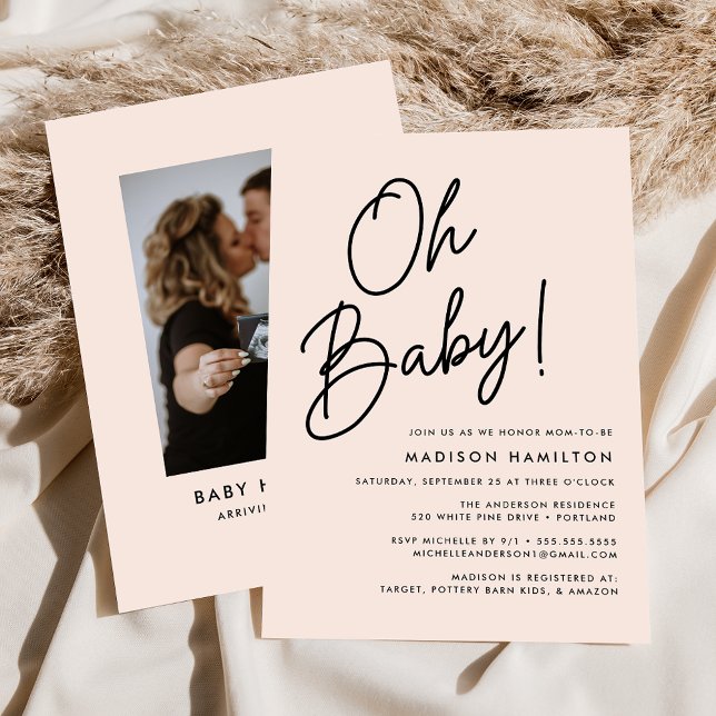 Convites Oh Baby Script Blush Chá de fraldas de Fotografia  (Criador carregado)