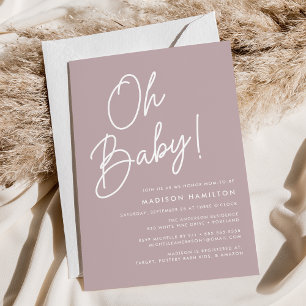 Convites Oh Baby Script Dusty Purple Chá de fraldas Minimal