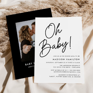 Convites Oh Baby Script Minimalist Photo Baby Shower