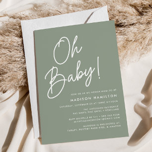 Convites Oh Baby Script Sage Chá de fraldas Minimalista Ver