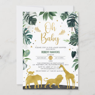 Convites Oh Baby Selgle Dourado Chá de fraldas Safari Ani