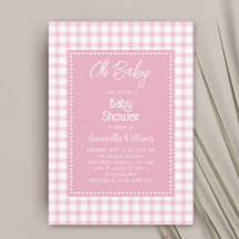 Oh Baby Simple Retro Pink Gingham Girl Chá de fral