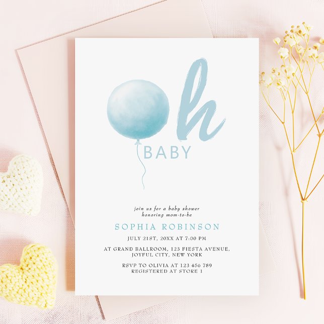 Convites Oh Baby Soft Pastel Blue Balloon Baby Boy Shower (Criador carregado)