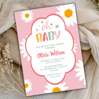 Convites Oh Baby Soft Pink Daisy Baby Girl Shower