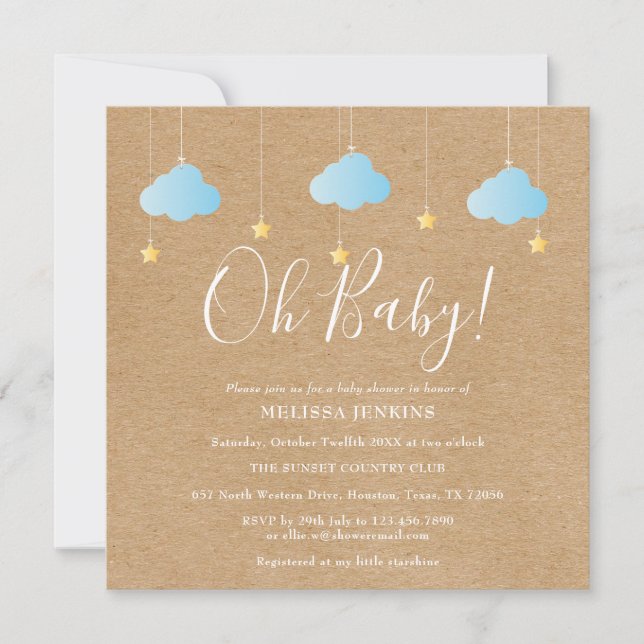 Convites Oh Baby Twinkle Twinkle Baby Shower / Chá de Bebê (Frente)