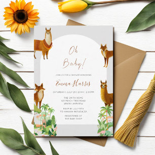 Convites Oh Baby Vintage Desert Lama Coyoute Chá de fraldas