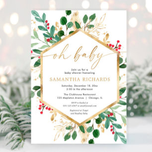 Convites Oh Baby Watercolor chá de fraldas de Natal