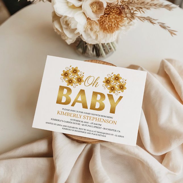 Convites Oh Baby Watercolor Rose Gold Baby Shower (Criador carregado)