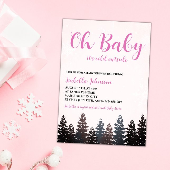 Convites Oh Baby Winter Wonderland Chá de fraldas (oh baby it's cold outside winter wonderland  girl baby shower invitation gender neutral baby pink )