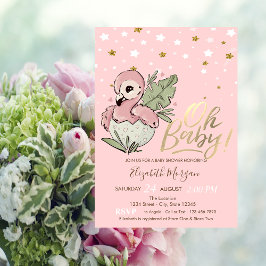 Convites Oh Bebê Bebê Fofo Flamingo Rosa Estrelas Chá de Be