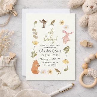 Convites Oh Bebê Boho Citrino Floresta Amarela chá de bebê