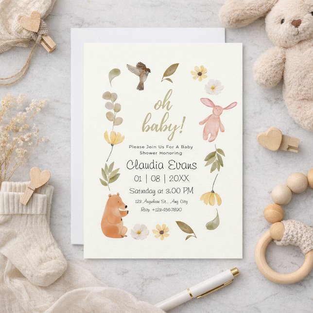 Convites Oh Bebê Boho Citrino Floresta Amarela chá de bebê (Criador carregado)
