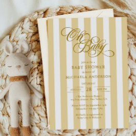 Convites Oh Bebê Caligrafia Elegante e Listras Chás de Bebê