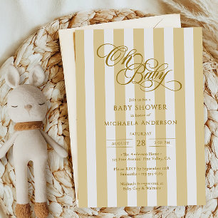 Convites Oh Bebê Caligrafia Elegante e Listras Chás de Bebê