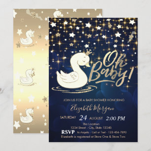 Convites Oh Bebê Cisne Coroa Estrelas Douradas Chá de Bebê
