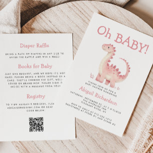 Convites Oh Bebê Dinossauro Rosa QR Code Girls Chá de frald