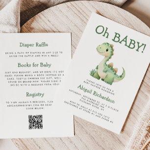 Convites Oh Bebê Dinossauro Verde Fofo Código QR Chá de Beb