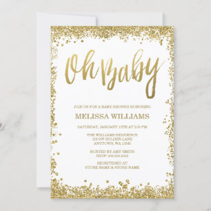 Convites Oh Bebê, Dourado Chá de fraldas brilhante