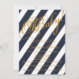 Convites Oh Bebê Dourado Glitter Strike Chá de fraldas Conv