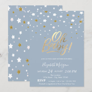 Convites Oh Bebê Estrelas Poeira Azul Baby Shower