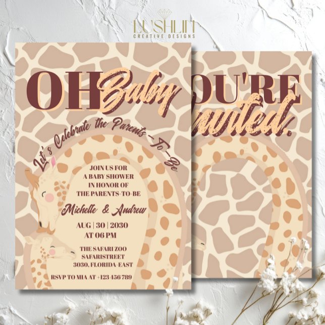 Convites Oh Bebê Girafa Tema de Chuvada de Bebê Safari (Criador carregado)