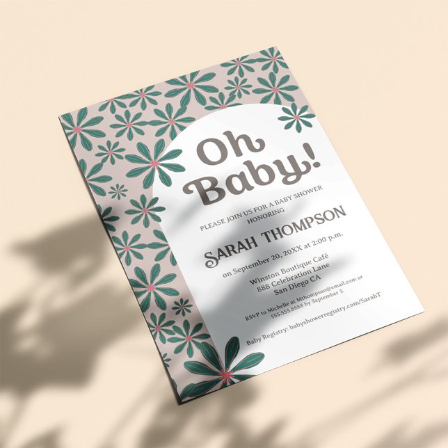 Convites Oh bebê Retro Boho Daisy Flower chá de fraldas (Retro Oh Baby boho baby shower invitation. )