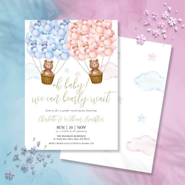 Convites Oh Bebê Urso Mal Podemos Esperar Festa de Revelaçã (Oh Baby Bearly Wait Teddy Bear Gender Reveal Party Invitation)