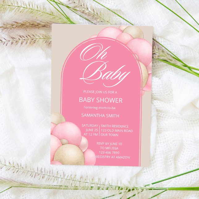 Convites Oh, belezinho rosa, balões brancos archam minimali (Criador carregado)