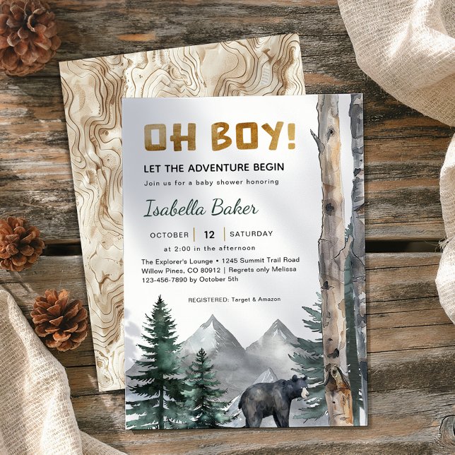 Convites Oh Boy Adventure Begin | Chá de fraldas de Urso da (Oh Boy Baby Shower Invite)