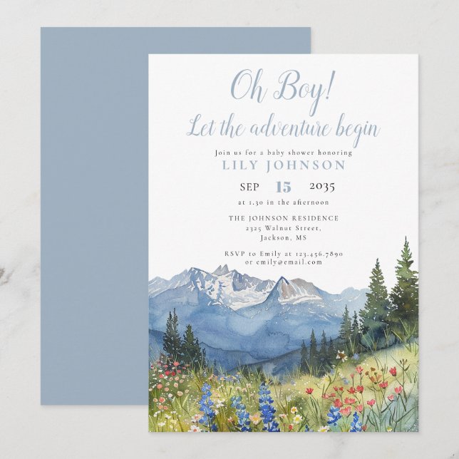 Convites Oh Boy Adventure Begin Mountain Baby Shower Invita (Frente/Verso)
