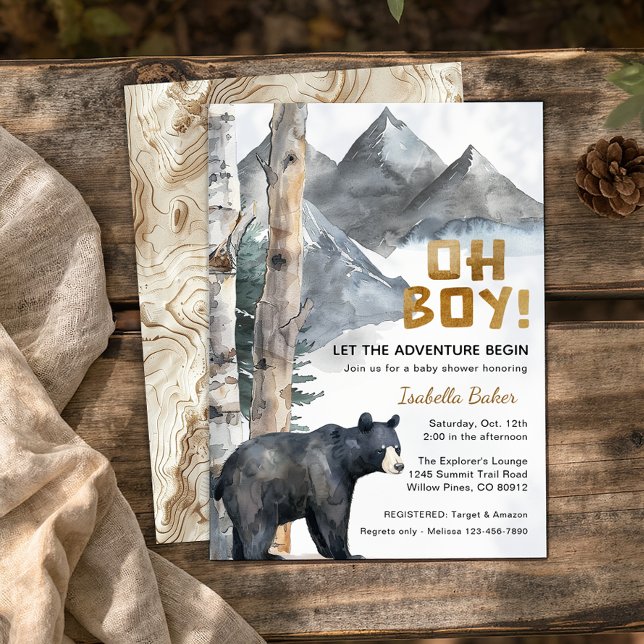 Convites Oh Boy Adventure Begin | Urso e Chá de fraldas de  (Woodland Baby Shower Invite)