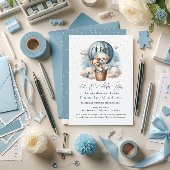 Convites Oh Boy Adventure Chá de fraldas Puppy Hot Air Ball (Criador carregado)