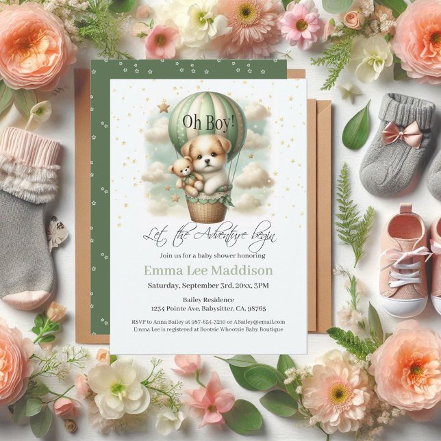 Convites Oh Boy Adventure Puppy Hot Air Balloon Chá de fral (Criador carregado)