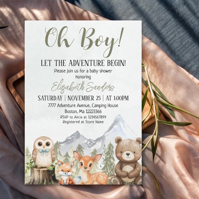 Convites  Oh Boy Adventure Woodland Animals Baby Shower (Criador carregado)