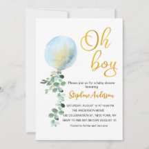Oh Boy Baby Blue Balloon Eucalyptus chá de fraldas